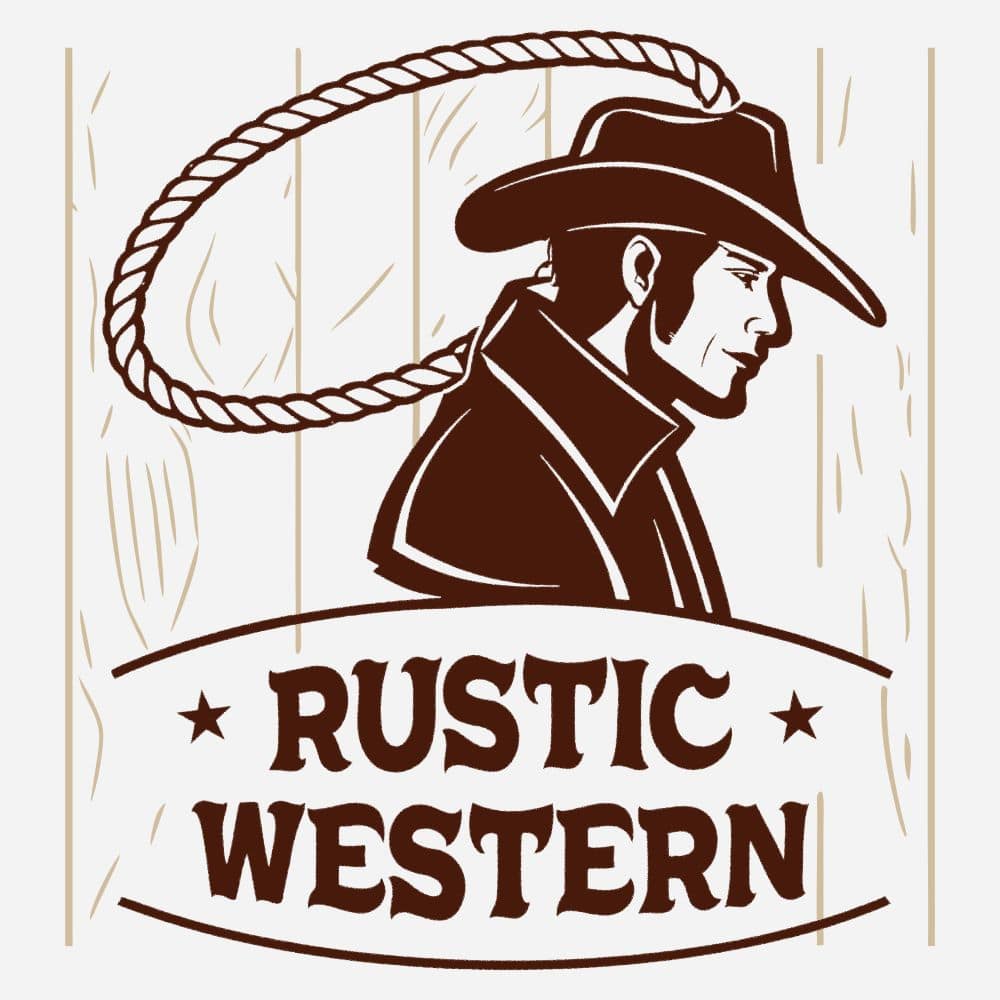 Rustic Western cowboy logo with cowboy hat and lasso rope