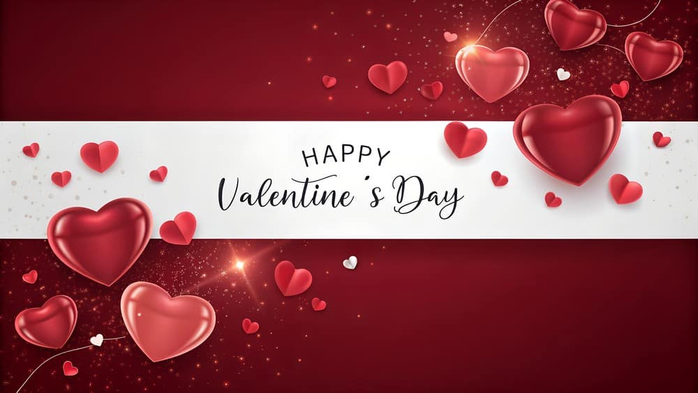 Elegant Happy Valentine's Day background with red hearts and sparkling lights