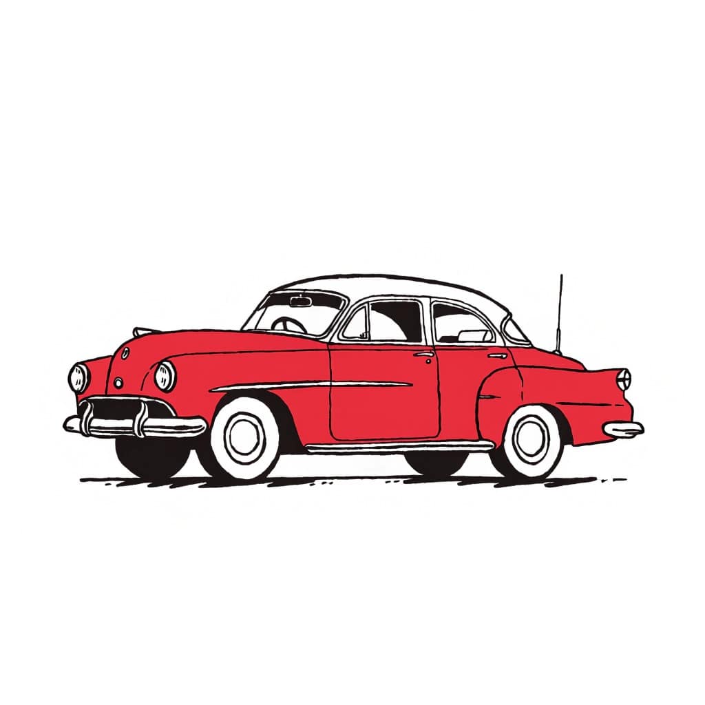 Retro Style Classic Red and White Sedan Illustration Free PNG