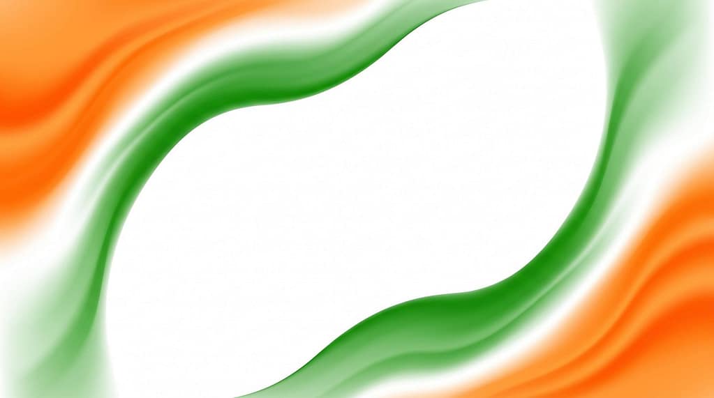 Saffron and green tricolor wave border frame on a white background representing the Indian flag