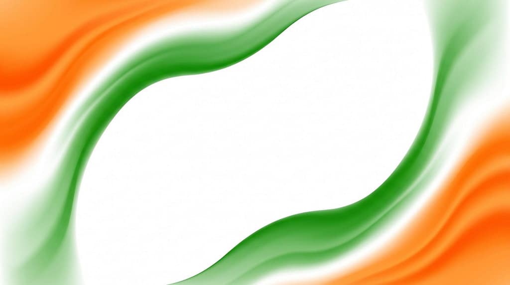 Saffron and green tricolor wave border frame on a white background representing the Indian flag