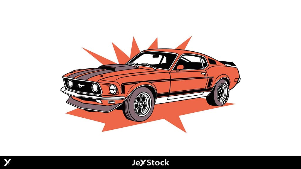 Iconic 1969 Ford Mustang Fastback Vector Illustration | Premium Classic Muscle Car Graphic