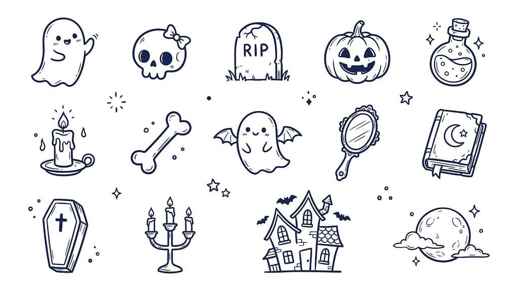 Cute Halloween Doodle Icons Vector Set Free Download