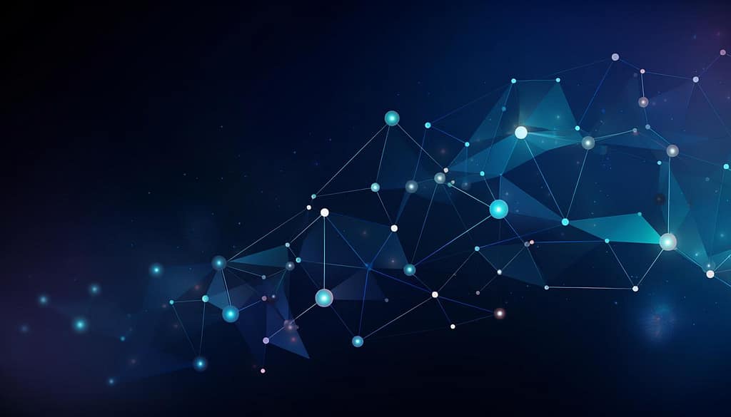 High-resolution abstract technology network background featuring glowing nodes and connection lines