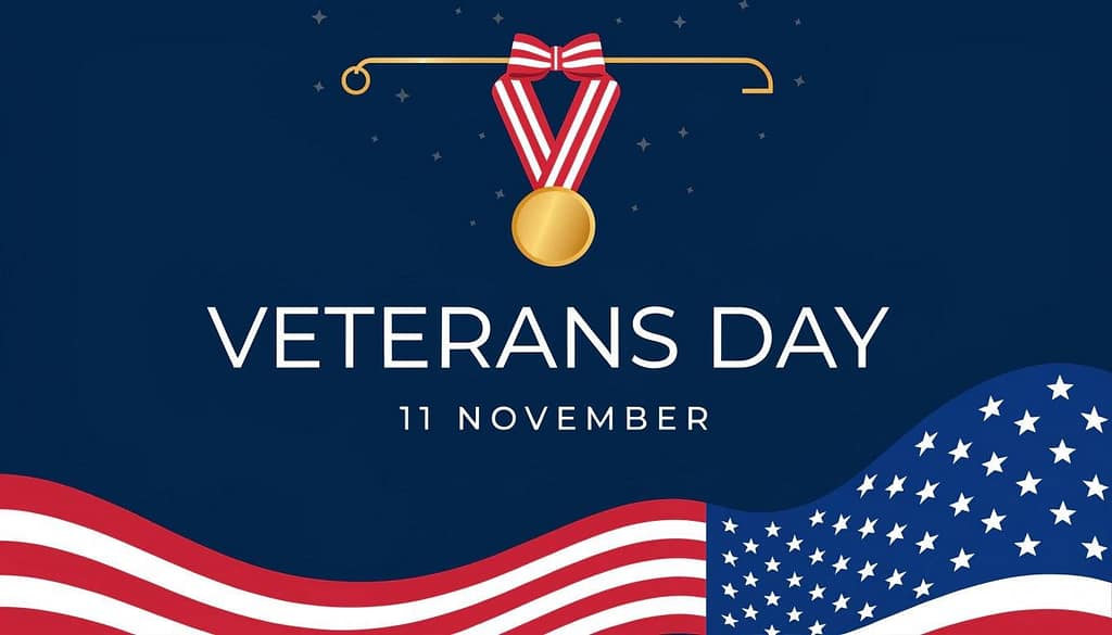 Patriotic Veterans Day vector background featuring a military medal and American flag for November 11