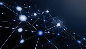 Abstract digital network background with glowing nodes and lines in blue