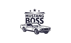Vintage Mustang Boss 429 car illustration with stars and text