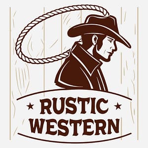 Rustic Western cowboy logo with cowboy hat and lasso rope