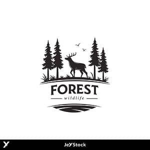 Free Forest Wildlife Illustration Vector | Black & White Nature Logo