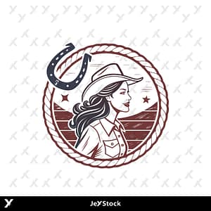 Retro Cowgirl Portrait Emblem - Western Rope Circle Vector Free