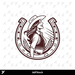 Vintage Cowgirl Logo Vector - Western Horseshoe Badge Design