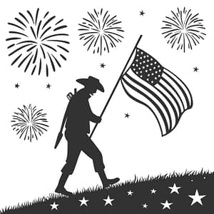 American Soldier Silhouette with US Flag and Fireworks Free Vector Graphic