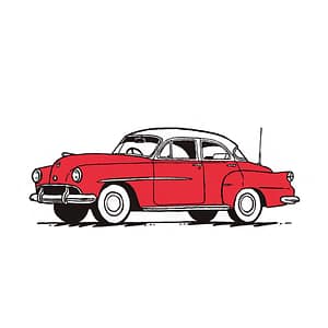 Retro Style Classic Red and White Sedan Illustration Free PNG