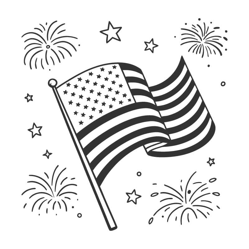 Download Waving American Flag with Fireworks Vector Illustration Free