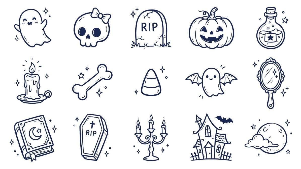 Cute Halloween Doodle Icons Vector Set Free Download