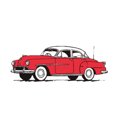 Retro Style Classic Red and White Sedan Illustration Free PNG.png